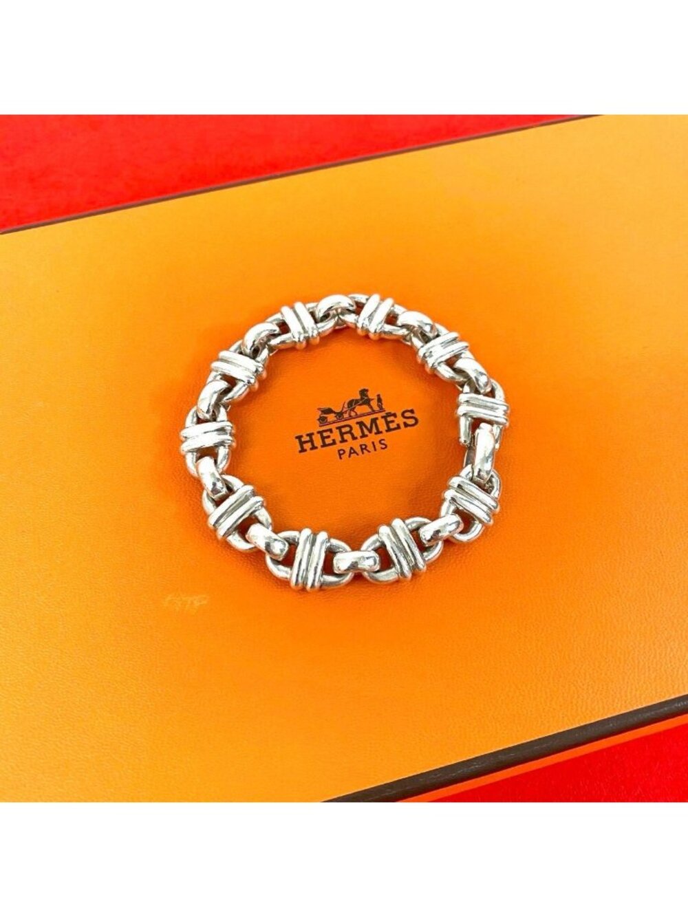 Hermes Vintage Cybele 925 Sterling Silver Chain Bracelet Bangle